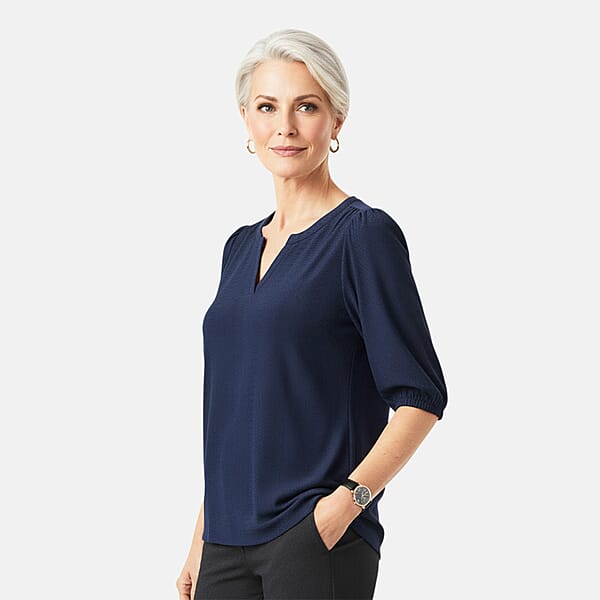 Shop Lc Closeout Christopher & Banks Blue Novelty Split Neck Ruffled Puff Sleeve Tee - Large