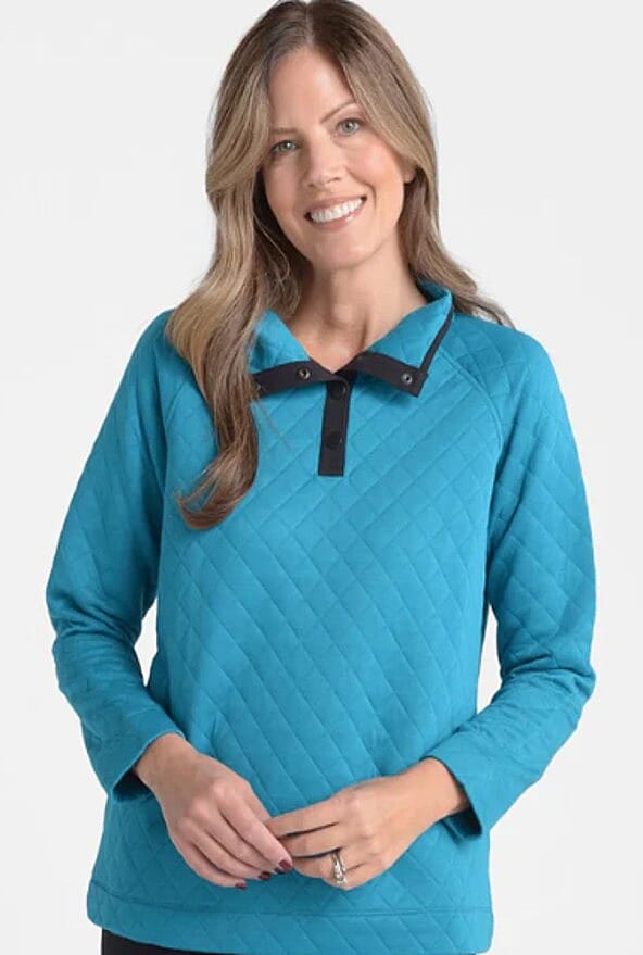 shop lc Closeout Christopher & Banks Blue Relaxed Restyled Quilted Mock Neck Top - XL