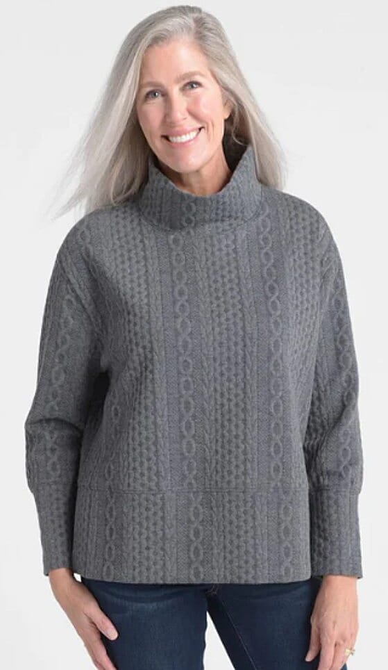 shop lc Closeout Christopher & Banks Charcoal Relaxed Restyled Cable Pattern Top - XL