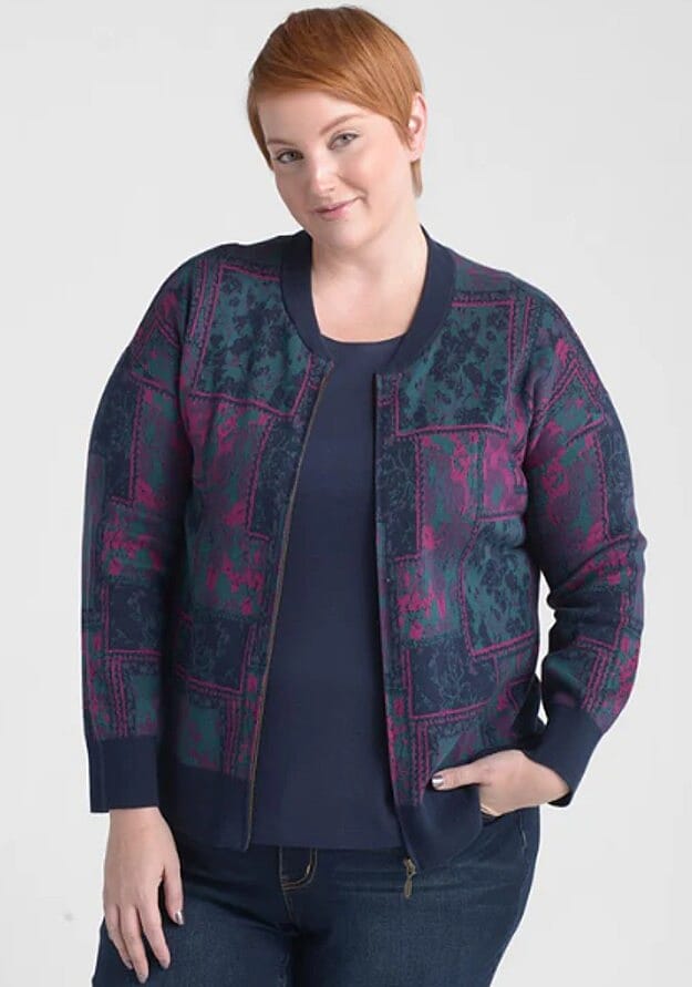 shop lc Closeout Christopher & Banks Multi Patchwork Zip Front Sweater - 2X