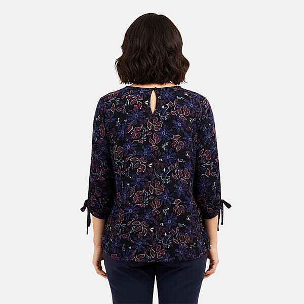 Shop Lc Closeout Christopher & Banks Navy Floral Printed Jewel Neck Long Sleeve Blouse - Large