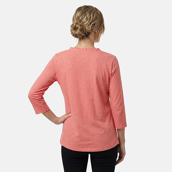 Shop Lc Closeout Christopher & Banks Pink Smocked Tie Neck 3/4 Sleeve Top - Medium