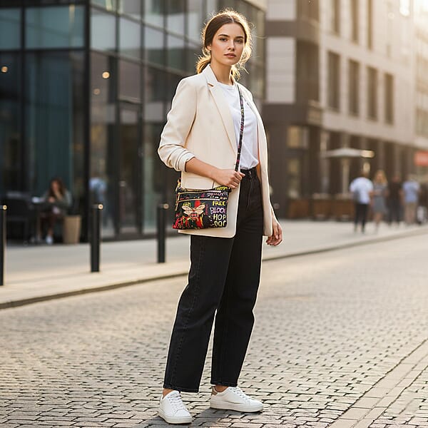 Shop Lc Closeout Chunma Black And Multi Color Graffiti Bee Faux Leather Clutch Crossbody Bag