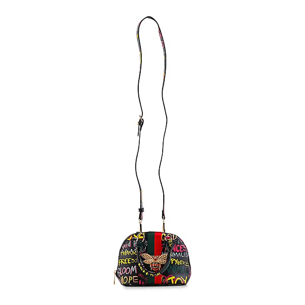 Shop Lc Closeout Chunma Black And Multi Color Graffiti Bee Faux Leather Satchel Bag