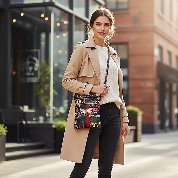 Shop Lc Closeout Chunma Black And Multi Color Graffiti Bee Faux Leather Clutch Crossbody Bag
