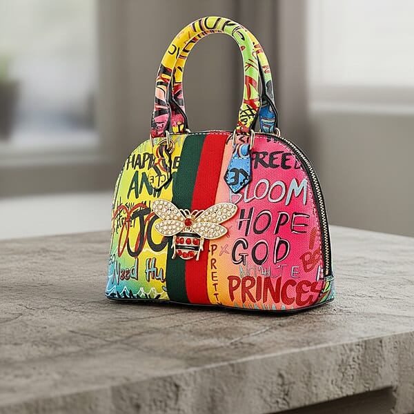 Shop Lc Closeout Chunma Multi Color Graffiti Bee Faux Leather Satchel Bag