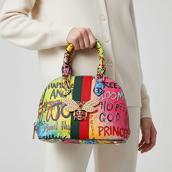Shop Lc Closeout Chunma Multi Color Graffiti Bee Faux Leather Satchel Bag