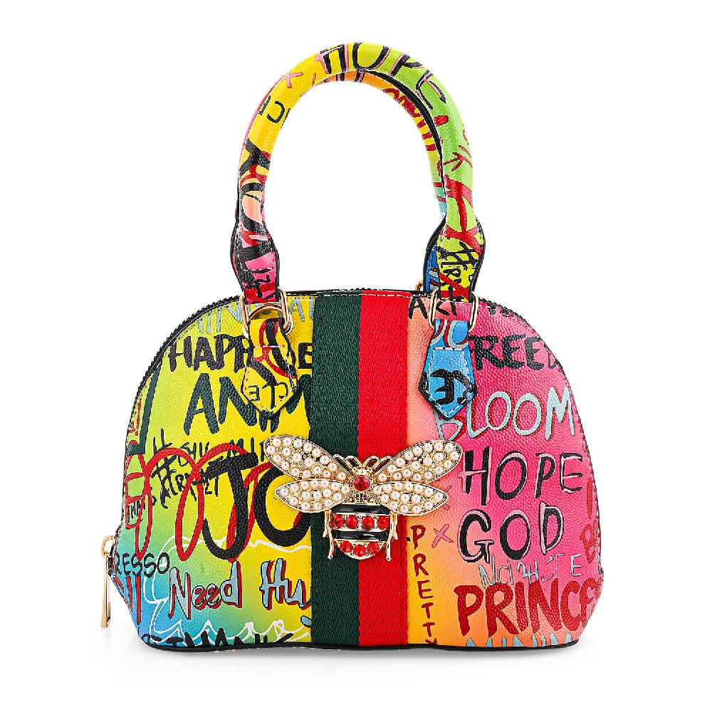 shop lc Closeout Chunma Multi Color Graffiti Bee Faux Leather Satchel Bag