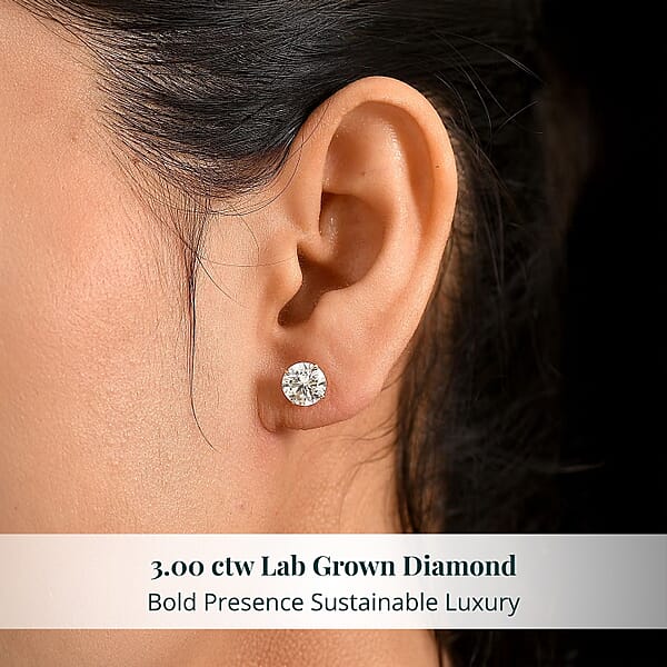 Shop Lc Closeout Deal Luxuriant Lab Grown Diamond SI 3.00 Ctw Solitaire Stud Earrings In 14K Yellow Gold