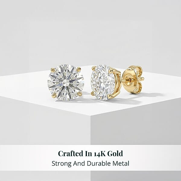 Shop Lc Closeout Deal Luxuriant Lab Grown Diamond SI 3.00 Ctw Solitaire Stud Earrings In 14K Yellow Gold