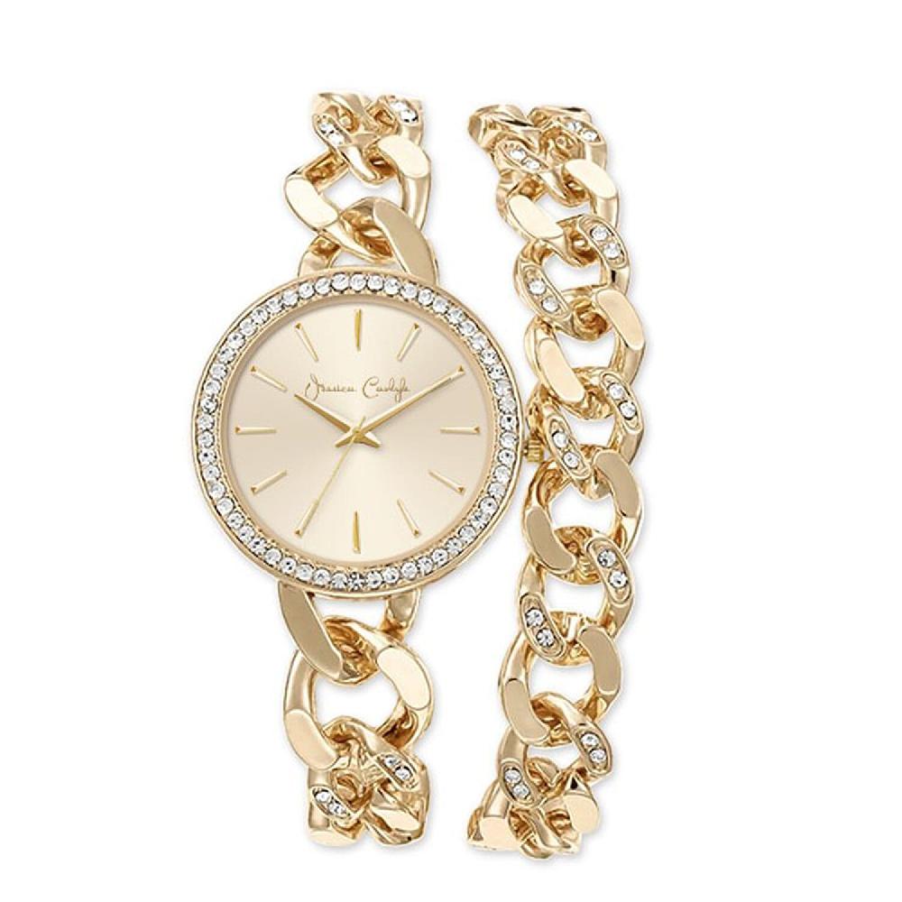 shop lc Closeout Jessica Carlyle Wrap Around Bracelet Watch in Goldtone