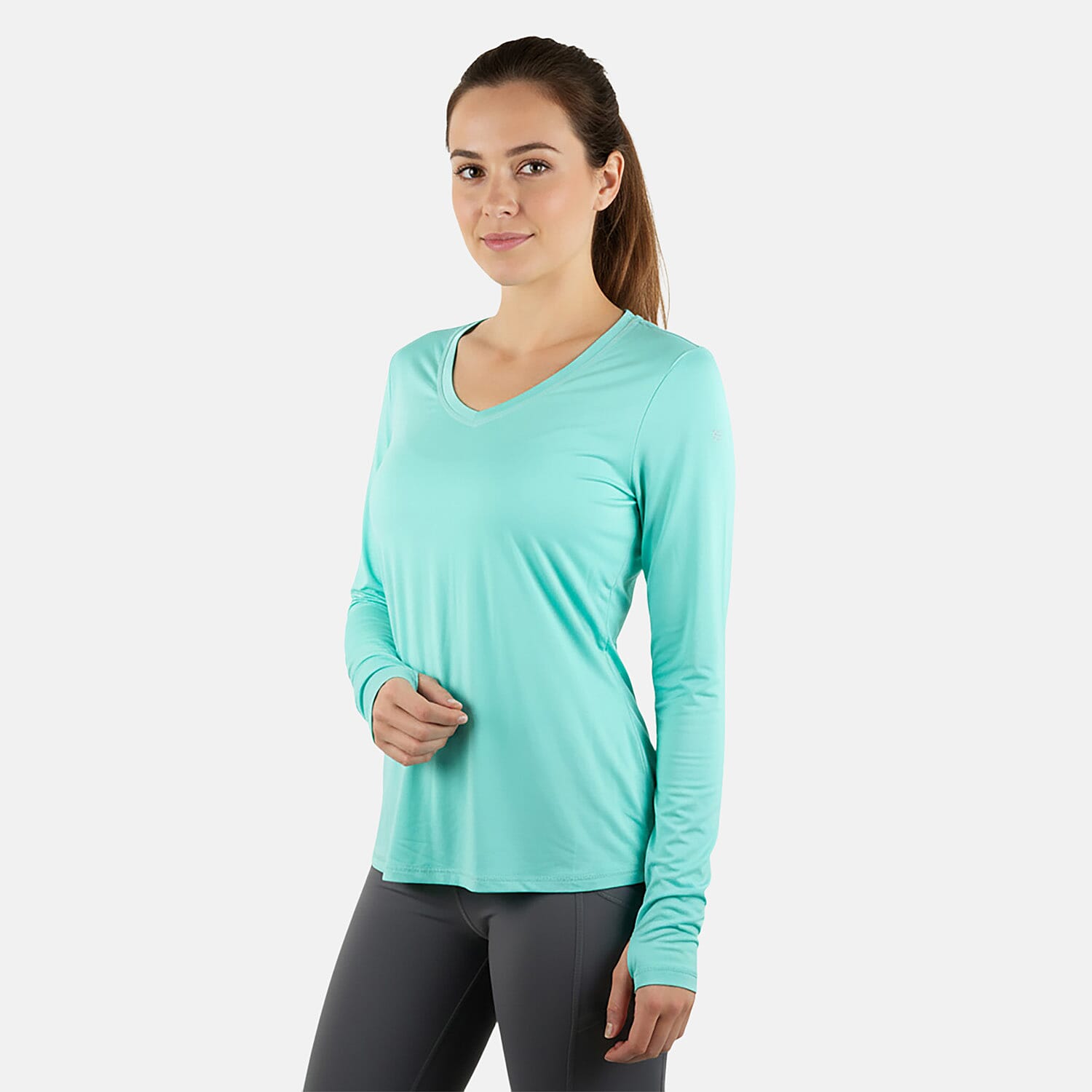 shop lc CLOSEOUT JONES NEW YORK Aquamarine Fitted Power Mesh Wicking Pullover Long Sleeve - L