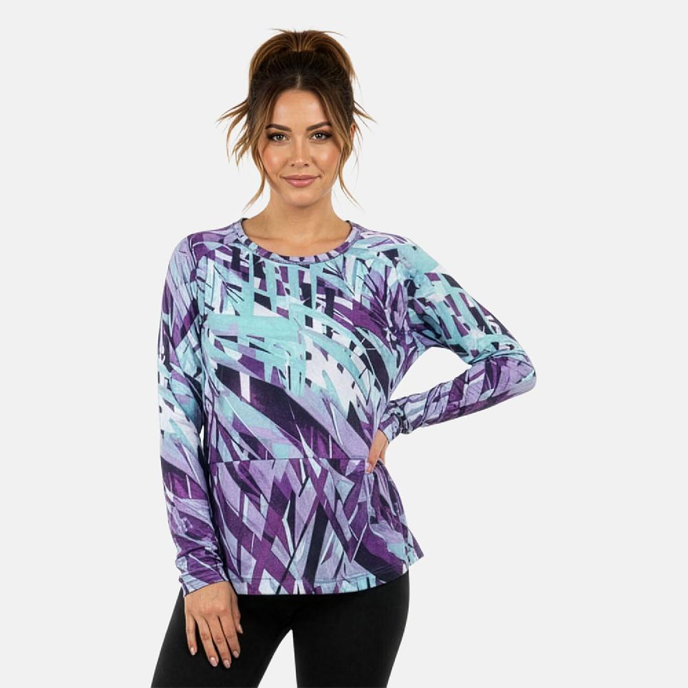 shop lc CLOSEOUT JONES NEW YORK Purple Palm Brushed Microfiber Long Sleeve with Kangaroo Pocket - L