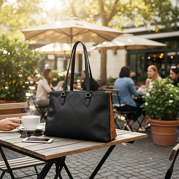 Shop Lc Closeout Loume Black Faux Leather Logo Tote Bag (16x6.6x11)