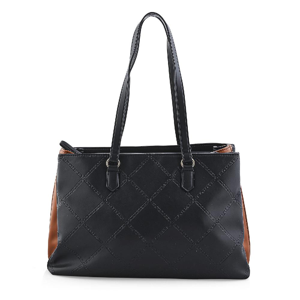 shop lc Closeout Loume Black Faux Leather Logo Tote Bag (16x6.6x11)