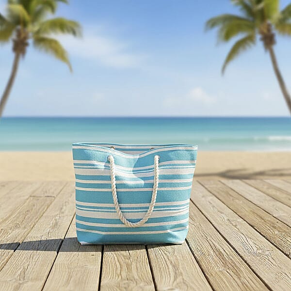 Shop Lc Closeout Preferred Nation Blue Striped Cotton Tote Bag