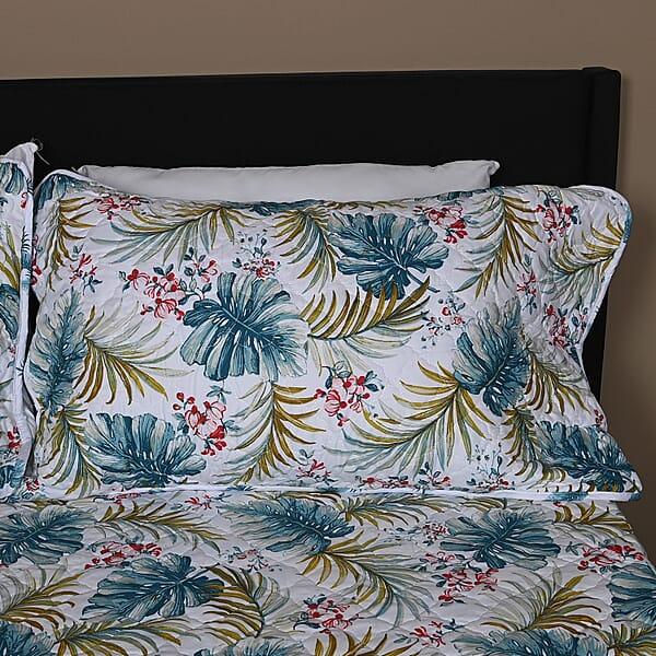 Shop Lc Closeout SEASIDE VILLA 3pc White And Green Leaf Disperse Print Quilt Set (Queen)