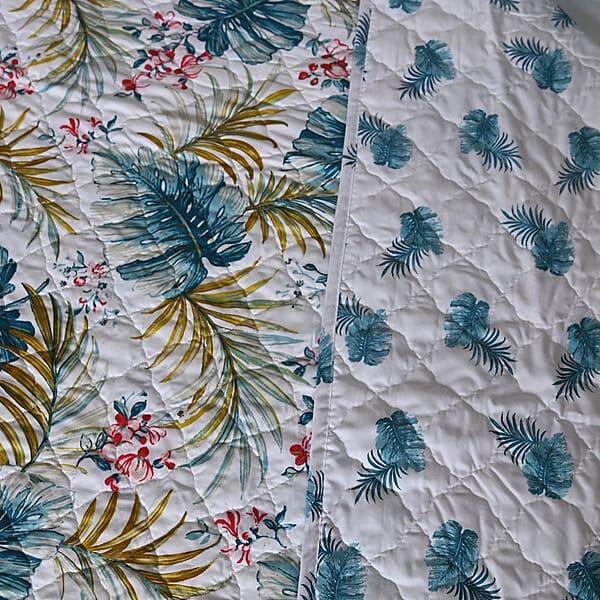 Shop Lc Closeout SEASIDE VILLA 3pc White And Green Leaf Disperse Print Quilt Set (Queen)