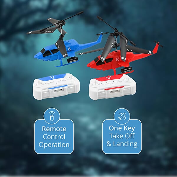 Shop Lc Closeout Set Of 2 Mini Helicopters With Remote Control – Blue & Red