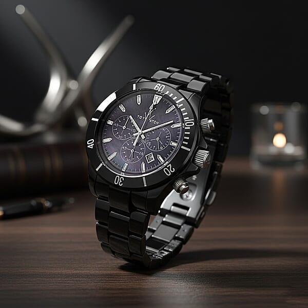 Shop Lc Closeout Toywatch Mother Of Pearl Black Ceramic Chronograph 41mm Watch