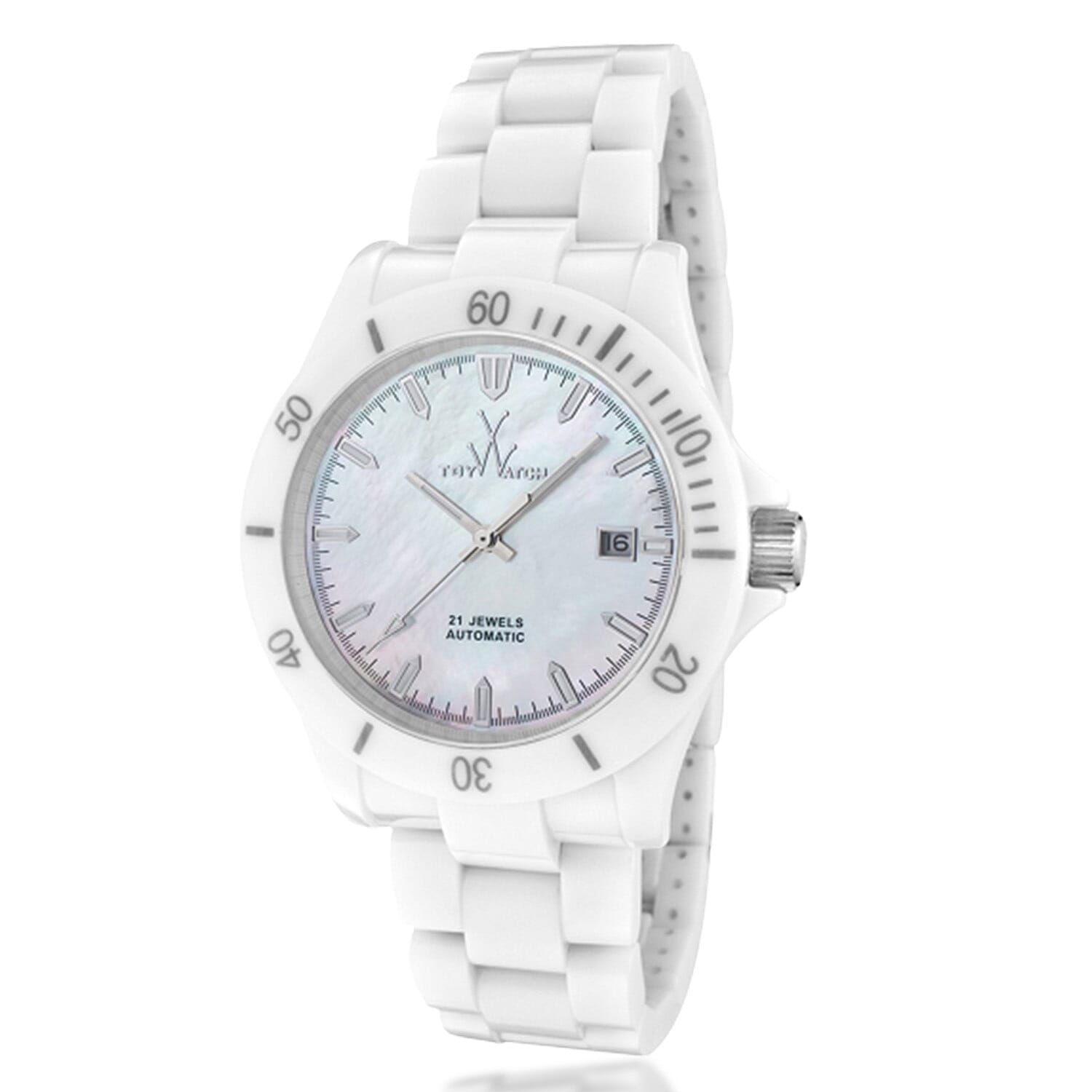 shop lc Closeout Toywatch Mother of Pearl White Ceramic Automatic 41mm Watch