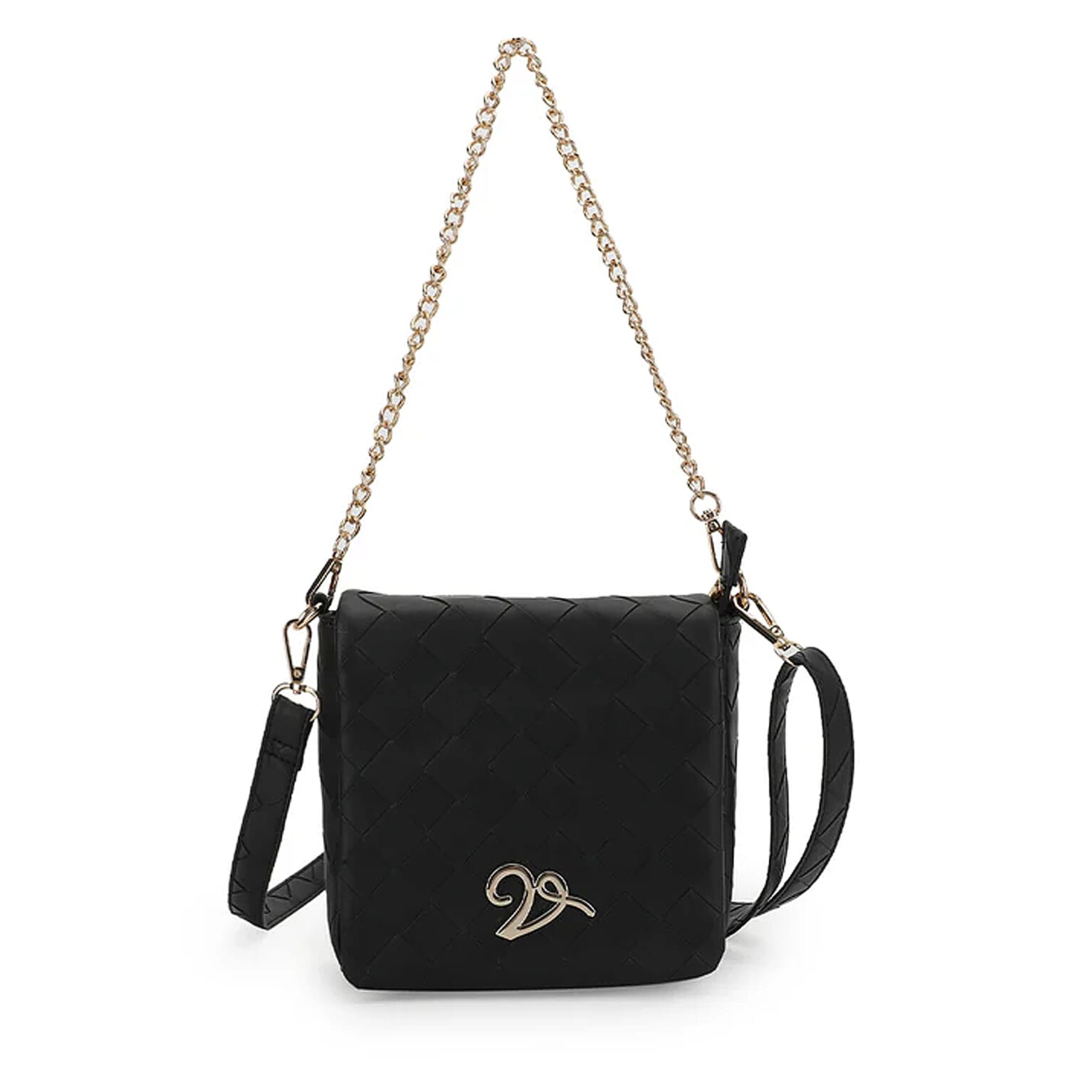 shop lc Closeout Vintage Havana Black Faux Leather Crossbody Bag with Chain Shoulder Strap