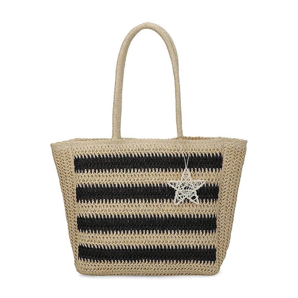 shop lc Closeout Vintage Havana Black Stripes Crochet Design Tote Bag