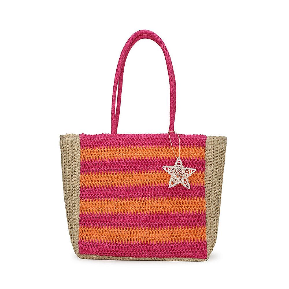 shop lc Closeout Vintage Havana Pink & Peach Stripes Crochet Design Tote Bag