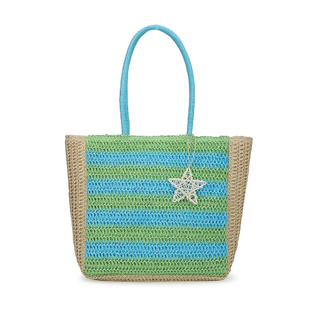 shop lc Closeout Vintage Havana Turquoise Stripes Crochet Design Tote Bag