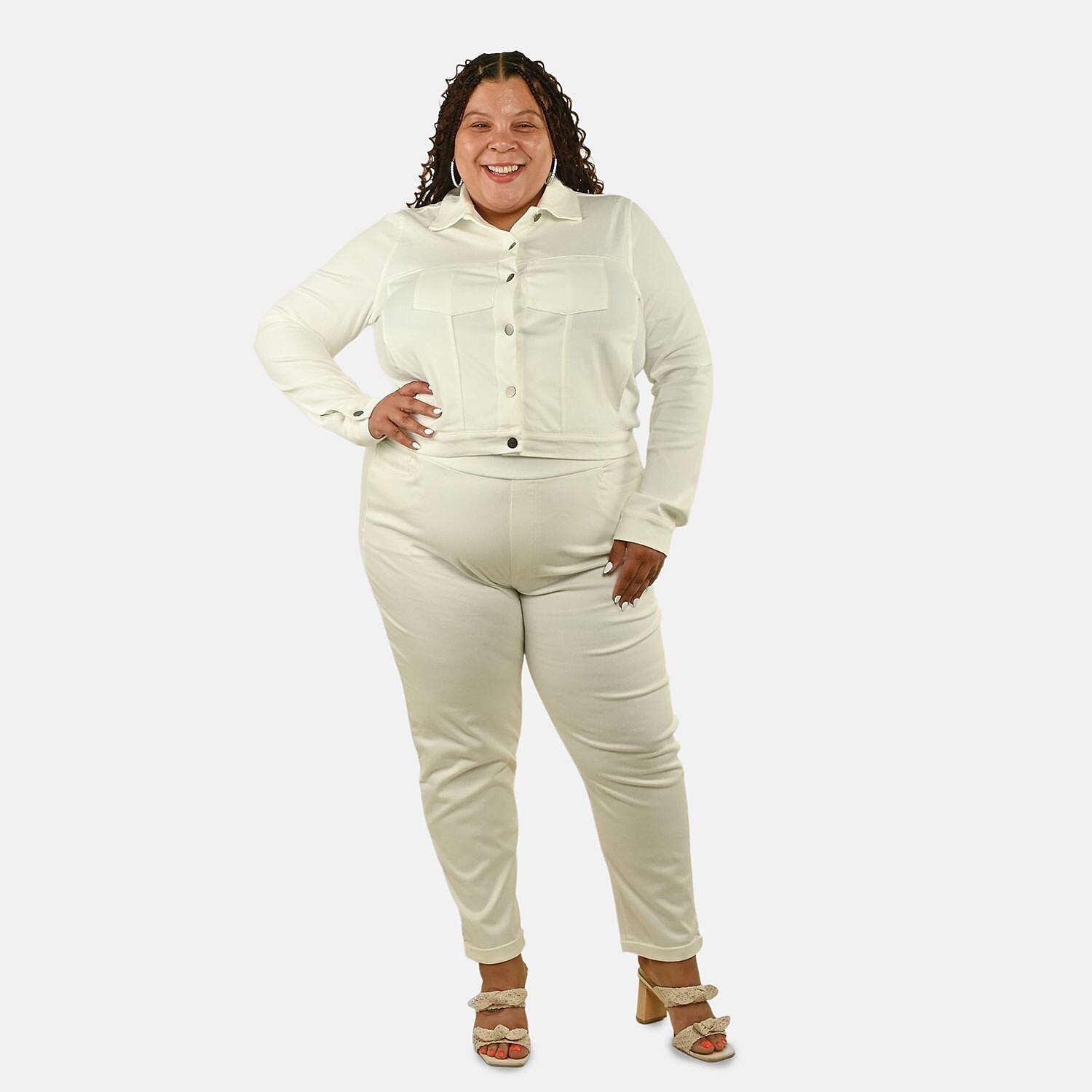shop lc Comfort Oasis Coconut Milk Coconut Milk Knit Denim Jacket - L