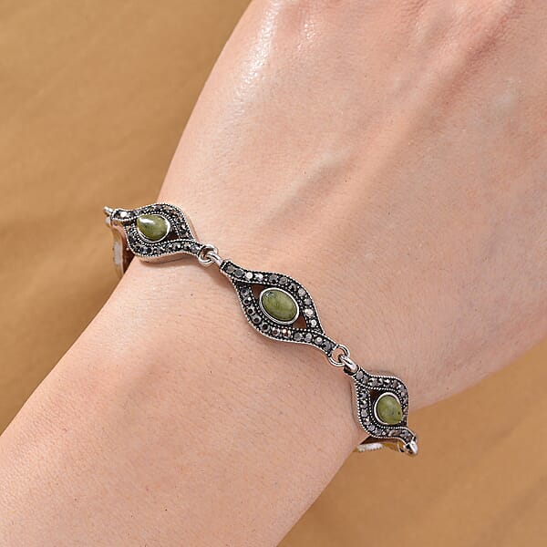 Shop Lc Connemara Marble And Austrian Crystal Beaded 22.00 Ctw Irish Eye Bracelet In Silvertone (6.5-8.5In)