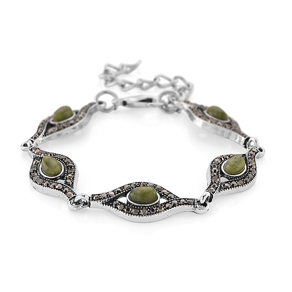 Shop Lc Connemara Marble And Austrian Crystal Beaded 22.00 Ctw Irish Eye Bracelet In Silvertone (6.5-8.5In)