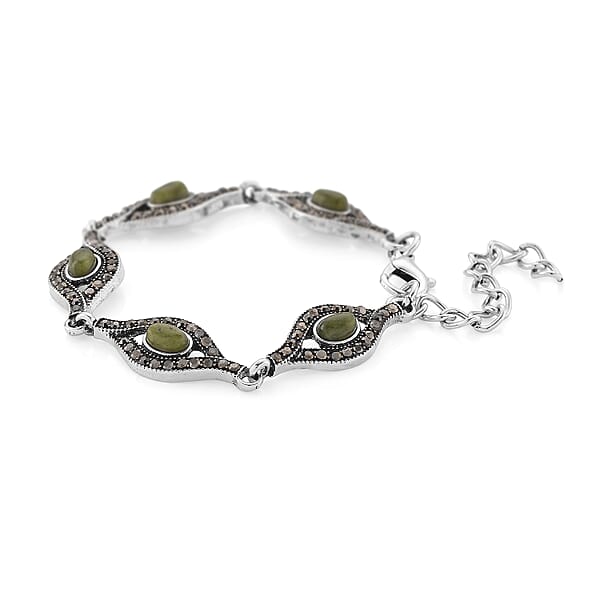 Shop Lc Connemara Marble And Austrian Crystal Beaded 22.00 Ctw Irish Eye Bracelet In Silvertone (6.5-8.5In)
