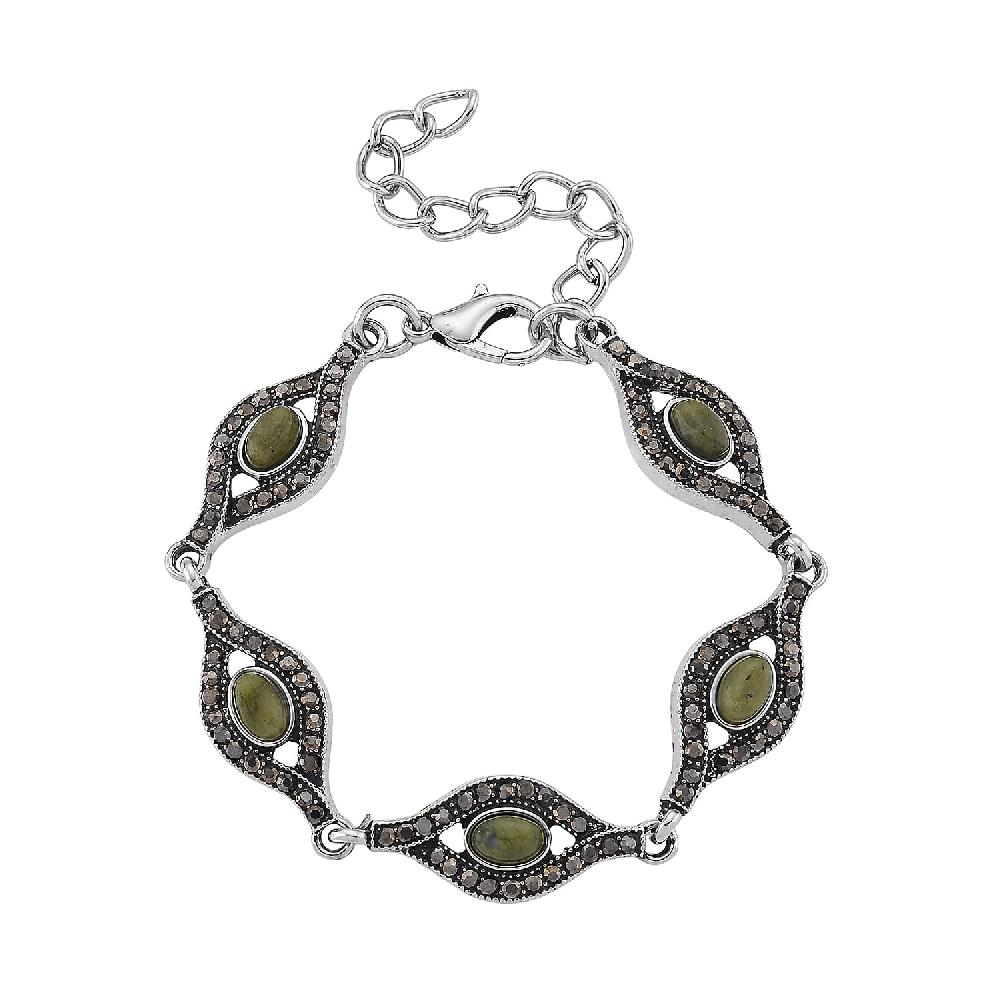 shop lc Connemara Marble and Austrian Crystal Beaded 22.00 ctw Irish Eye Bracelet in Silvertone (6.5-8.5In)
