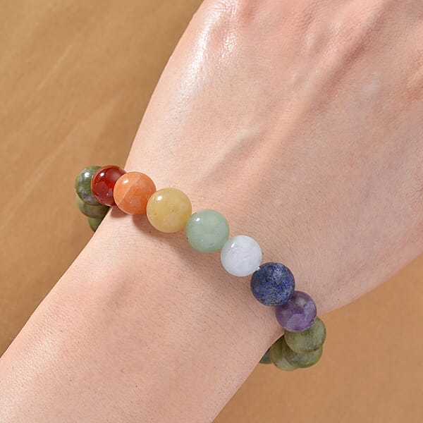 Shop Lc Connemara Marble With Multi Gemstone 140.00 Ctw Seven Chakra Beaded Stretch Bracelet