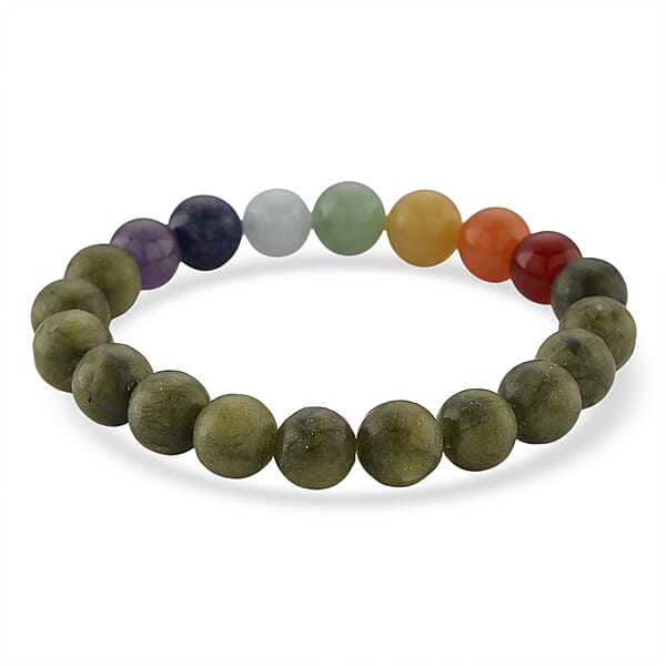 Shop Lc Connemara Marble With Multi Gemstone 140.00 Ctw Seven Chakra Beaded Stretch Bracelet