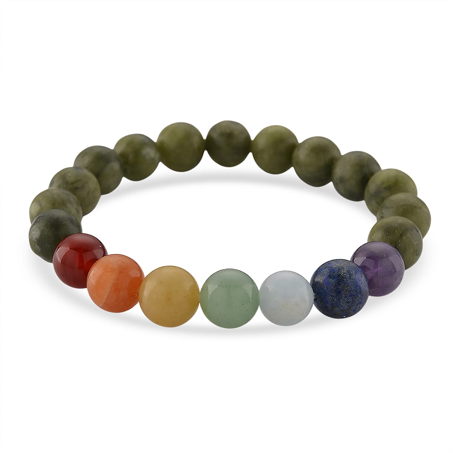 shop lc Connemara Marble with Multi Gemstone 140.00 ctw Seven Chakra Beaded Stretch Bracelet