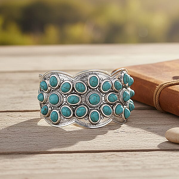 Shop Lc Constituted Blue Howlite 10.00 Ctw Cuff Bracelet In Silvertone (7.50 In)