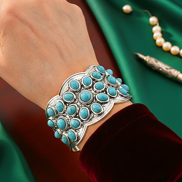 Shop Lc Constituted Blue Howlite 10.00 Ctw Cuff Bracelet In Silvertone (7.50 In)
