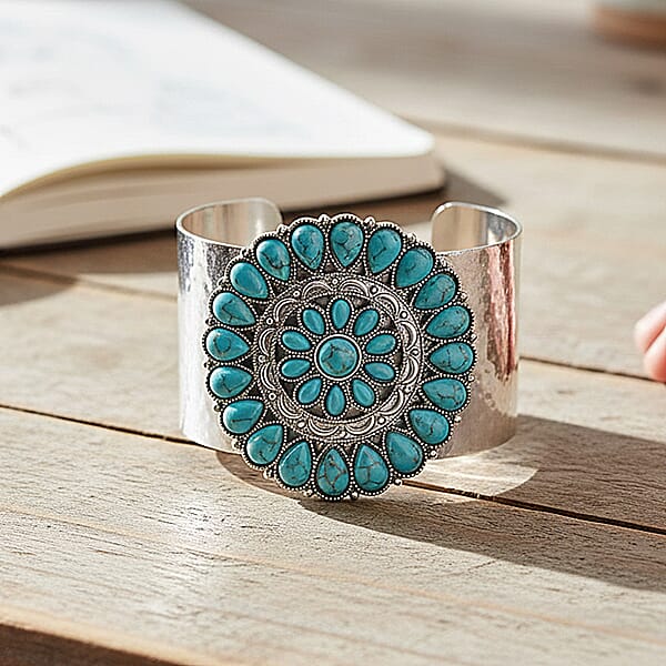 Shop Lc Constituted Blue Howlite 12.00 Ctw Cuff Bracelet In Silvertone (7.50 In)
