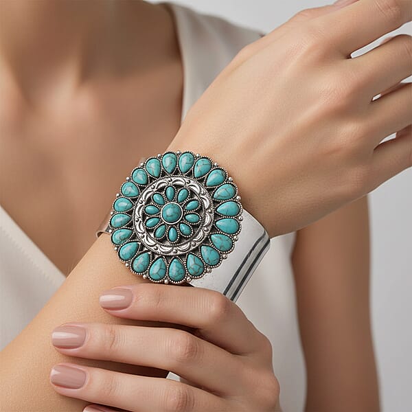 Shop Lc Constituted Blue Howlite 12.00 Ctw Cuff Bracelet In Silvertone (7.50 In)