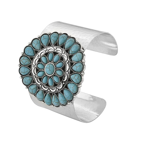 Shop Lc Constituted Blue Howlite 12.00 Ctw Cuff Bracelet In Silvertone (7.50 In)