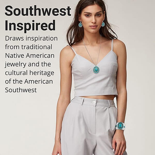 Shop Lc Constituted Blue Howlite 139.00 Ctw Floral Cuff Bracelet (7.50-8.50 In) Earrings And Pendant Necklace 26-30 Inches In Silvertone