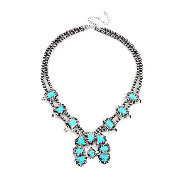 Shop Lc Constituted Blue Howlite 15.00 Ctw Squash Blossom Necklace In Silvertone 24-28 Inches