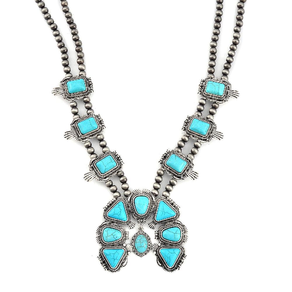 shop lc Constituted Blue Howlite 15.00 ctw Squash Blossom Necklace in Silvertone 24-28 Inches