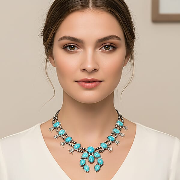 Shop Lc Constituted Blue Howlite 16.00 Ctw Squash Blossom Necklace In Silvertone 24-28 Inches