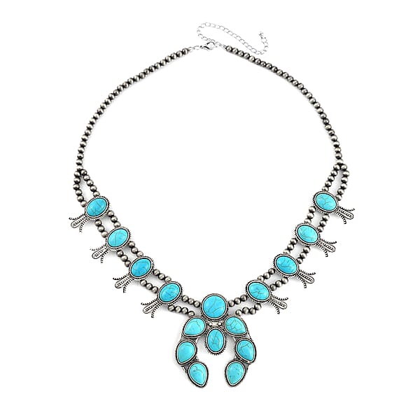 Shop Lc Constituted Blue Howlite 16.00 Ctw Squash Blossom Necklace In Silvertone 24-28 Inches