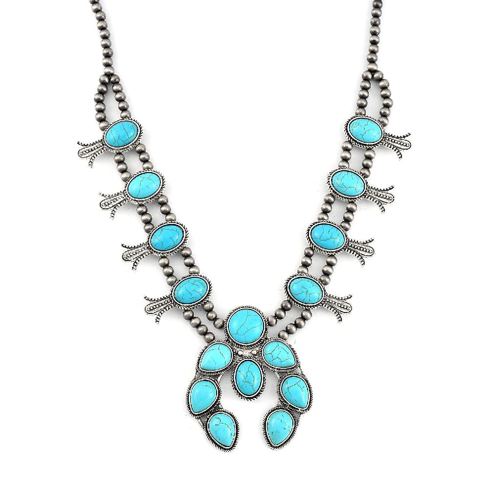 shop lc Constituted Blue Howlite 16.00 ctw Squash Blossom Necklace in Silvertone 24-28 Inches