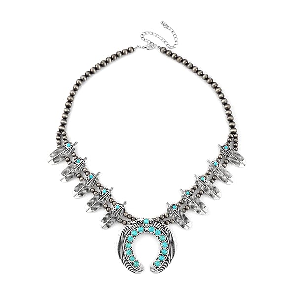 Shop Lc Constituted Blue Howlite 20.00 Ctw Squash Blossom Feather Necklace In Silvertone 24-28 Inches