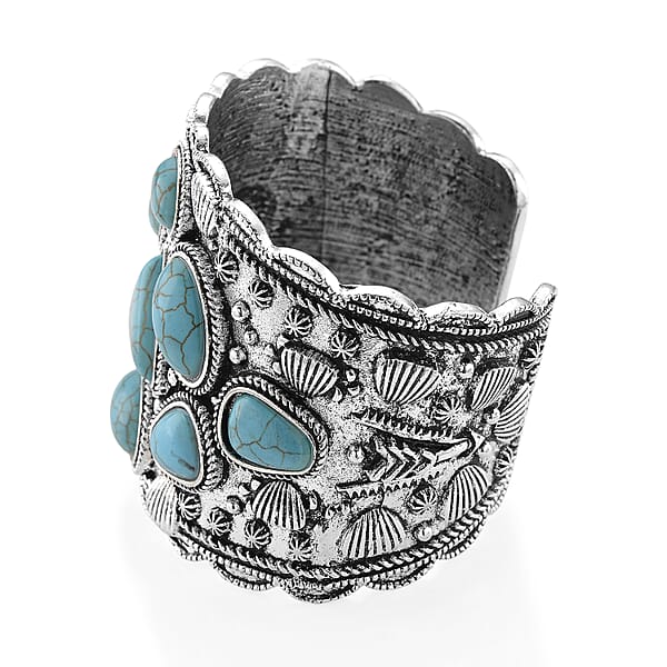 Shop Lc Constituted Blue Howlite 26.00 Ctw Southwestern Cuff Bracelet In Silvertone (7.25 In)